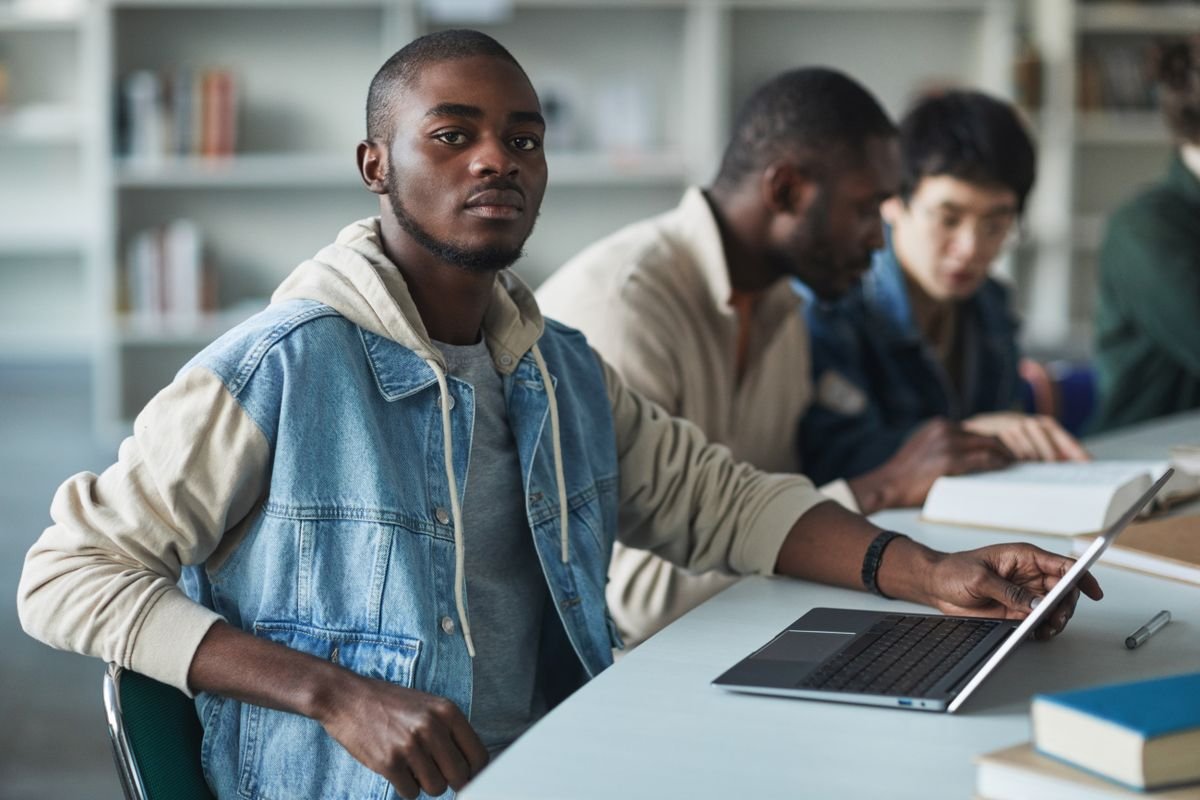 Student researching exam vouchers online